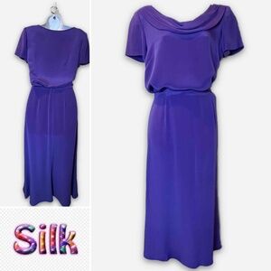 Gorgeous 100% Silk Purple Cynthia Howie Size Small 2 piece Short Sleeve‎ Dress
